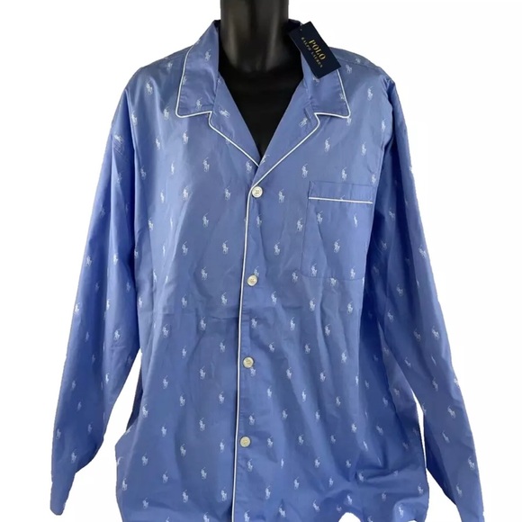 NWT Polo Ralph Lauren Mens LS  All Over Pony Pajama Shirt 2XT Blue $65 New - Picture 1 of 7